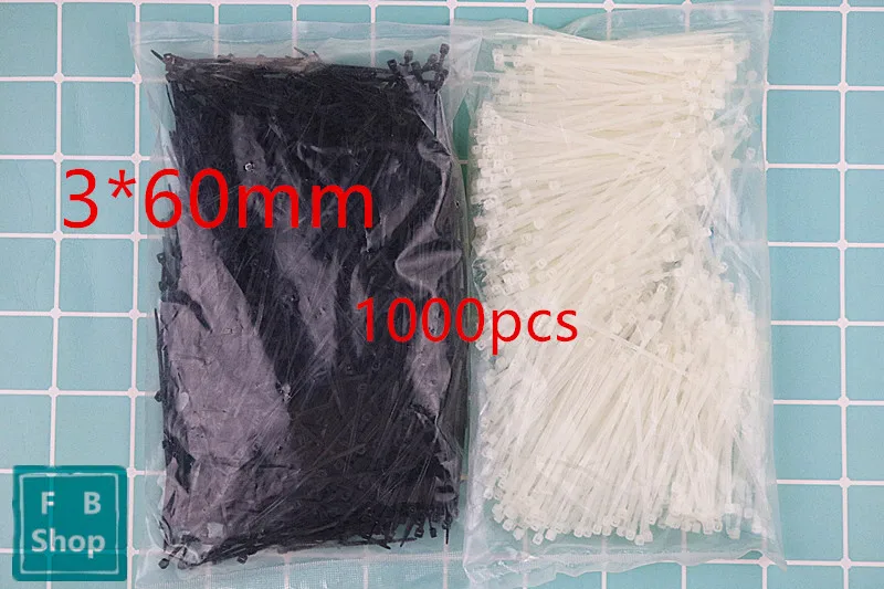 1000Pcs/pack 3*60mm Black And White Color Factory Standard Self-locking Plastic Nylon Cable Ties