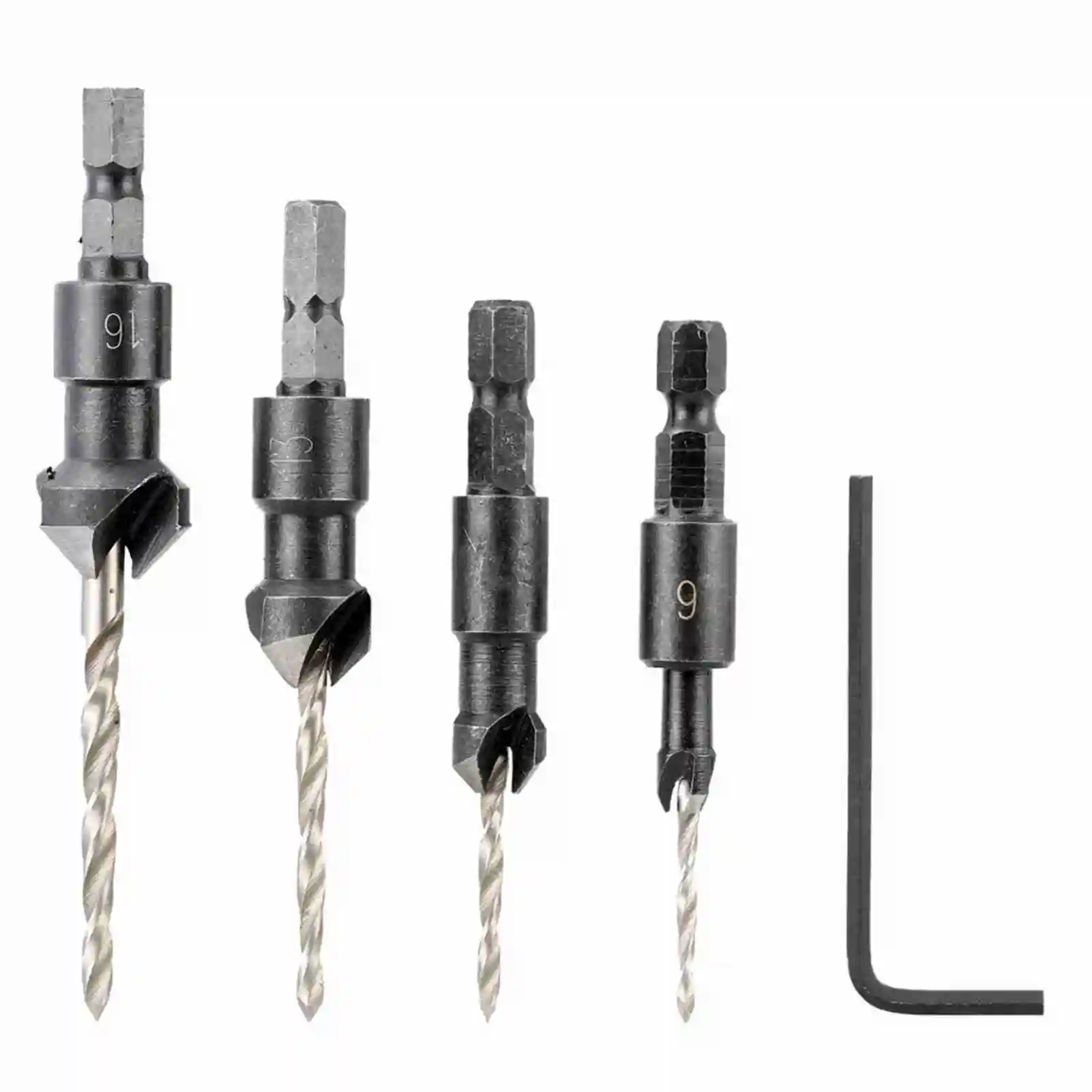 

4pcs Countersink Drill Bit Set Detachable The Length Is Adjustable. 1/4in Hex Shank Adjustable Woodworking Tapered Drill Bit