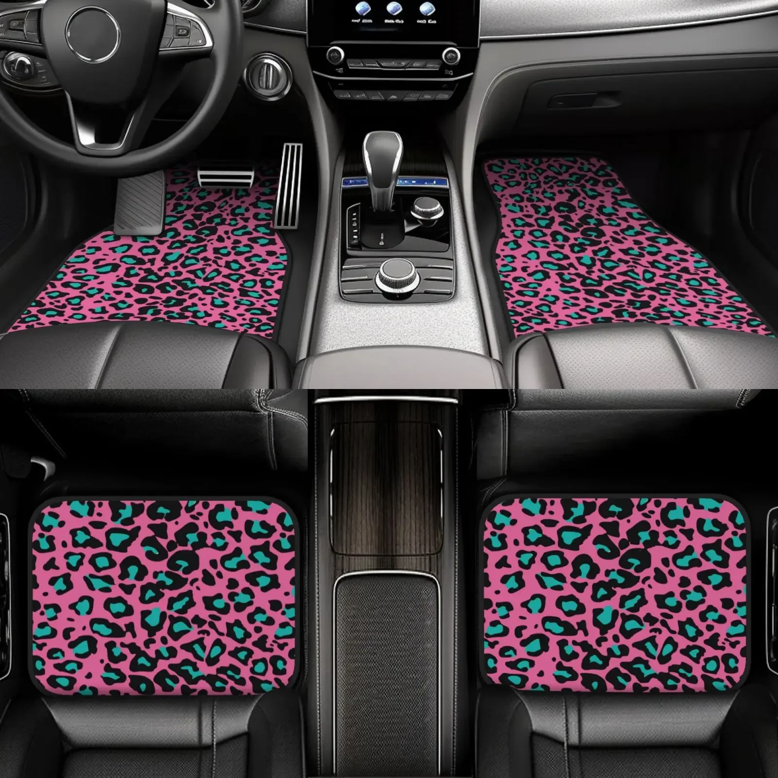 

Pink Leopard Print All Weather Floor Mats for Car SUV & Truck - 4 Pieces Set (Front & Rear), Heavy Duty Protection