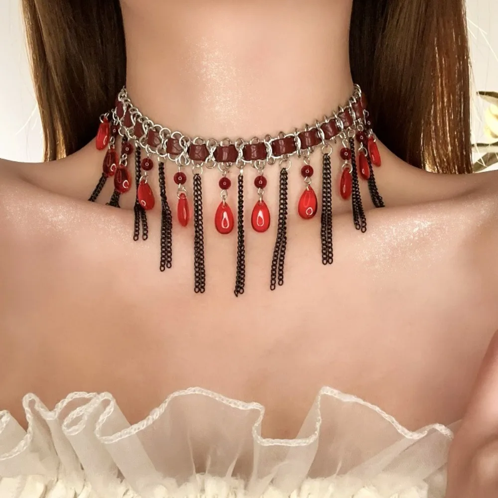 

Trendy Vintage Tassel Beads Necklace Gothic Collarbone Chain Beaded Choker Charm Crystal Pendant Clavicle Chain Women