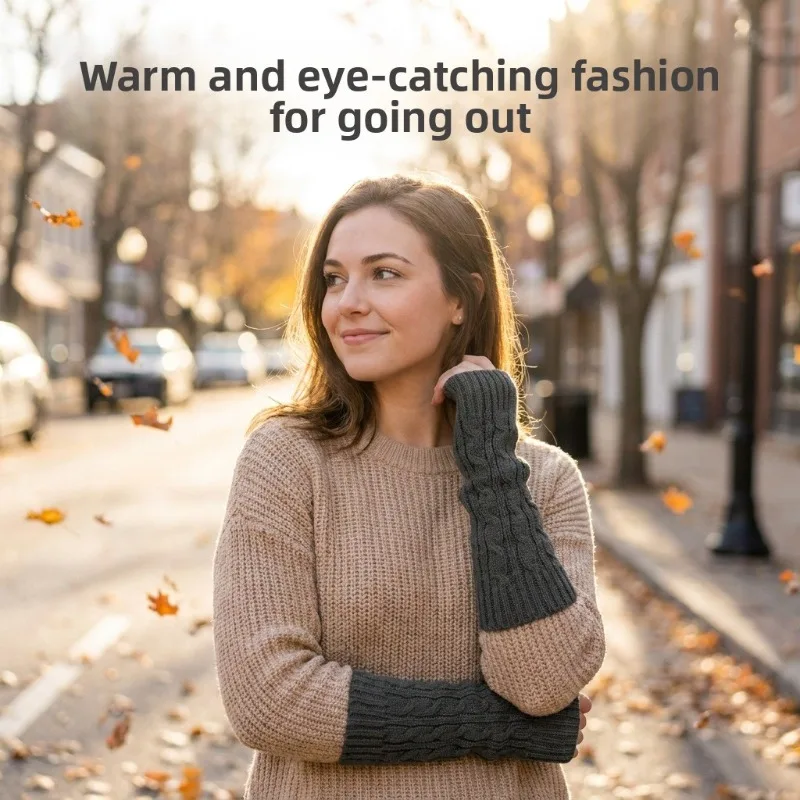 Knitted Wool Gloves Rhombus Warm Half Finger Extended Arm Cover Open Finger Wrist Guard Sleeve Winter Unisex Thermal Women Men