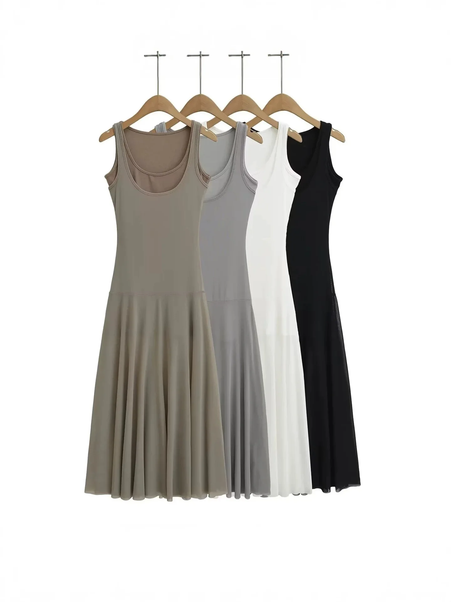 Dave&di Round Neck Layered Mesh Vest Dress For Summer Jennie, Beautiful And Slimming Long Skirt Vestidos Women's Dress