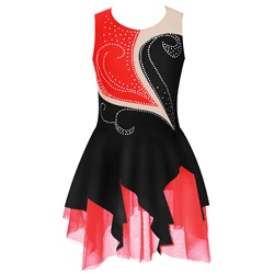 Robe de brevLyrique de Ballet pour Fille, Tenue de Patinage Artistique Décorée de Strass