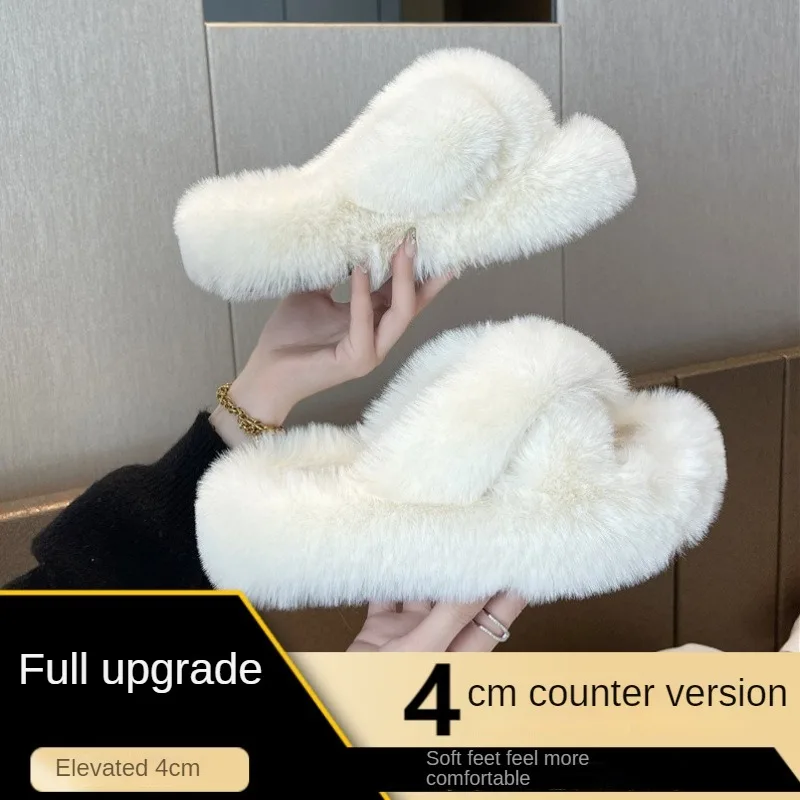 Kruis Open Teen Fuzzy Pluizige Huis Slippers Voor Vrouwen Gezellig Traagschuim Pluche Kriskras Kruis Harige Slippers