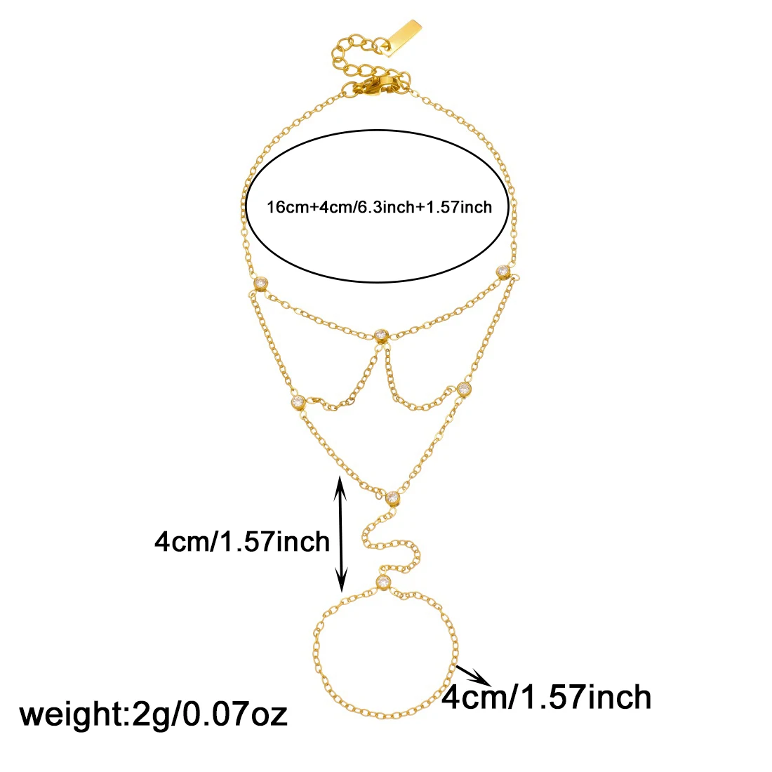 Stainless Steel Minimalist Zircon Thin Chain Connected Finger Ring Bracelet For Women Fashion New Jewelry Gift Party Holiday