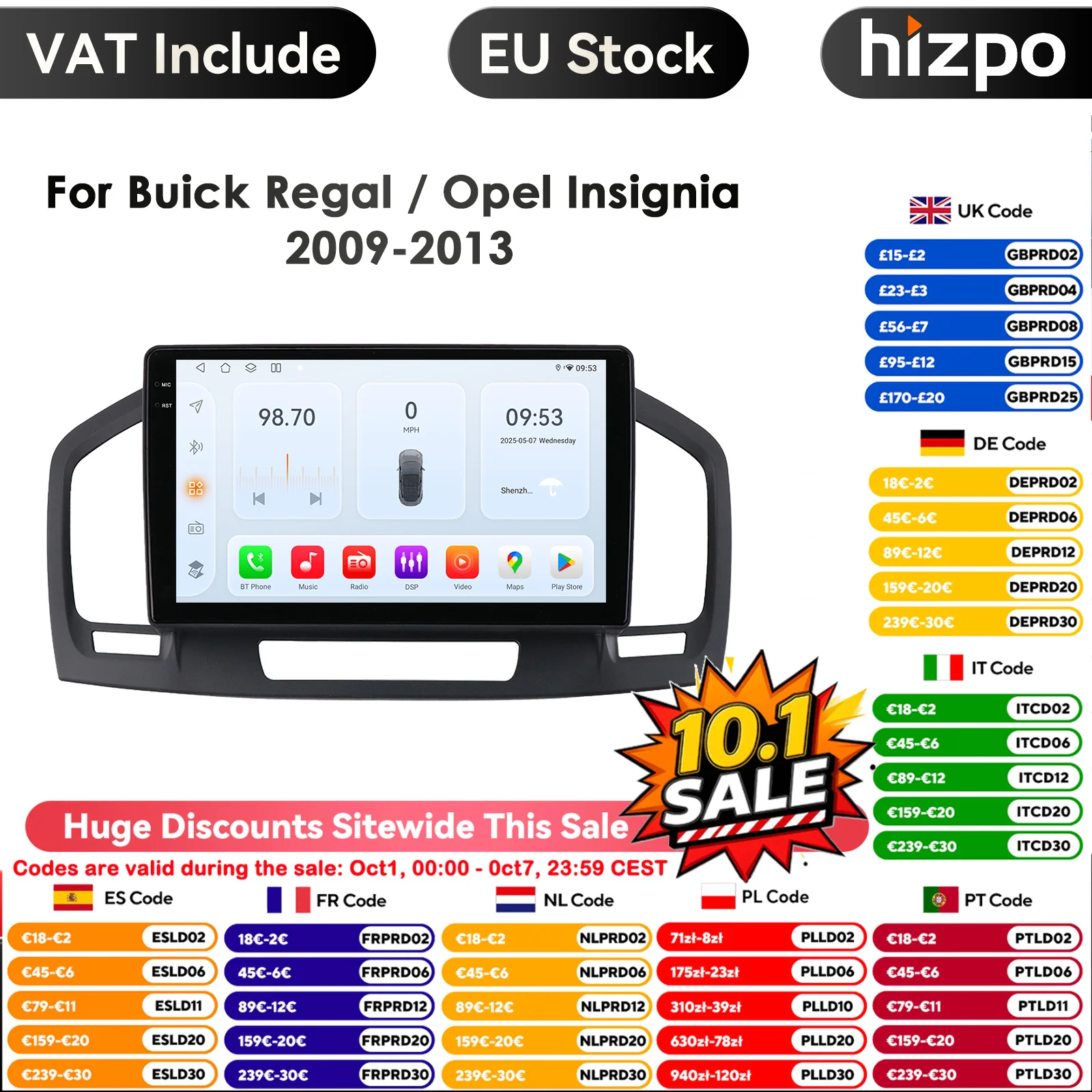 9 pollici 7862 QLED schermo 2din Android autoradio lettore Video multimediale per Buick Regal 1 Opel Insignia GPS Navi Carplay 4G RDS BT
