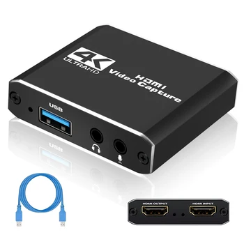 Audio Video Capture Card with Microphone 4K HDMI Loop Out, 1080p 60fps Video Recorder for Games/Live Broadcast/