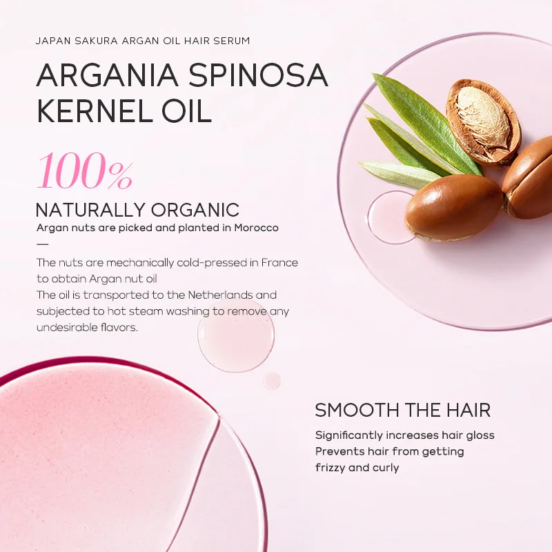 LAIKOU 60ml Puro Sakura Óleo Essencial de Cabelo Essência de Argan Hidratante Nutrir Couro Cabeludo Produtos de Cuidados de Cabelo Seco para Mulher