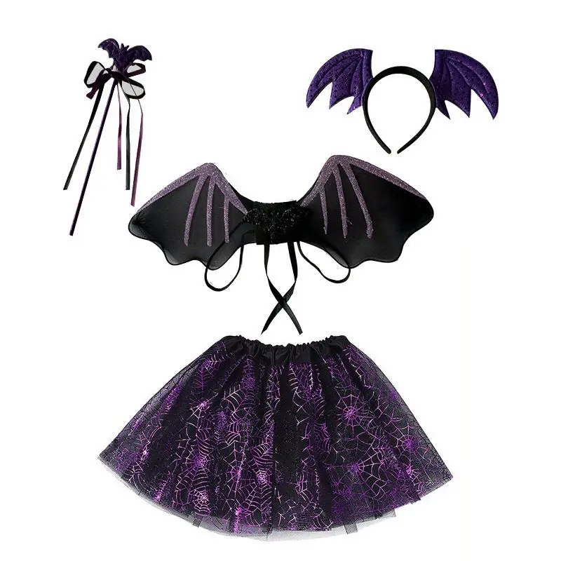 

Wing Headband Magic Wand TUTU Skirt Halloween Party Costume Accessories Four-Piece Set Festive Ethnic Wear Stage Performance