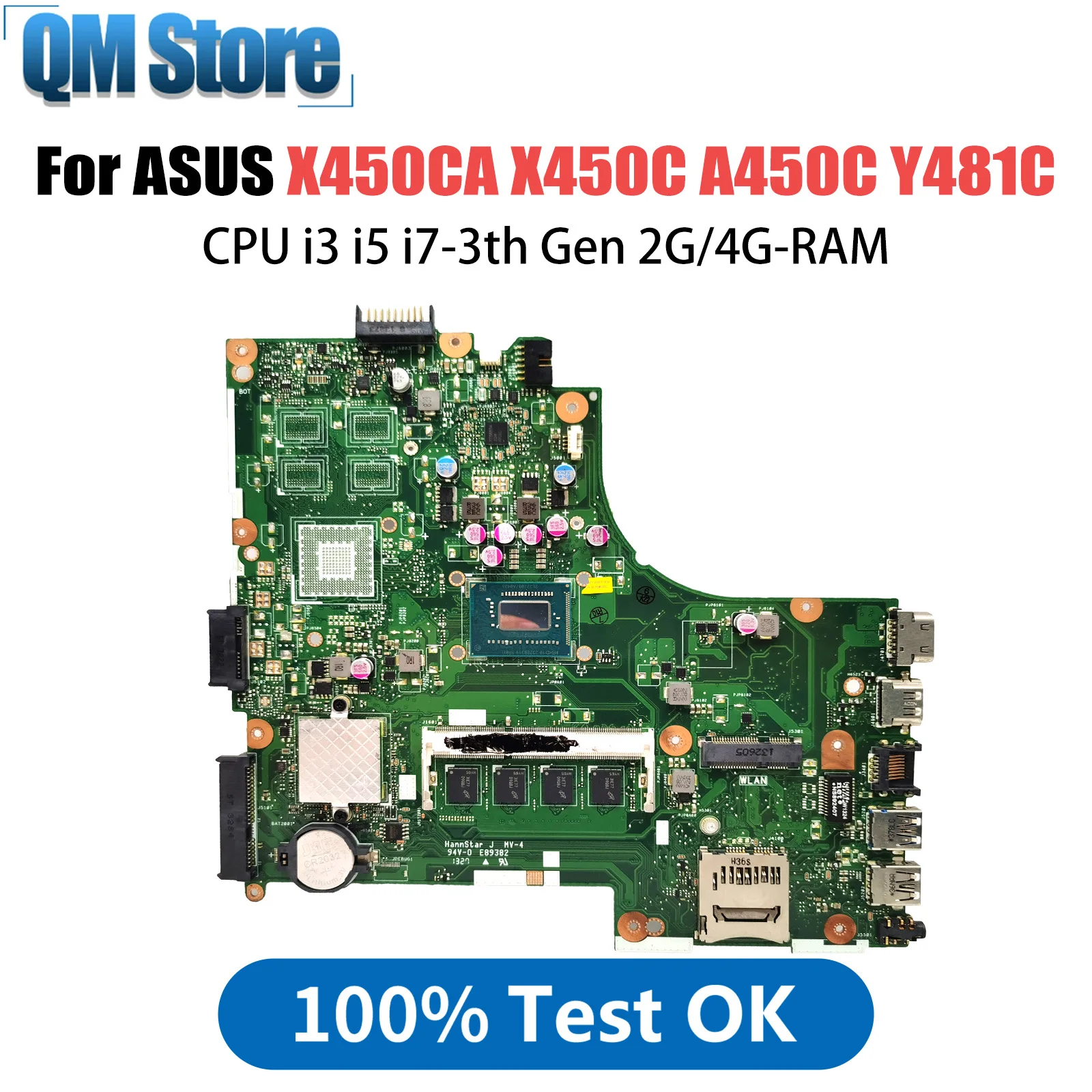 

X450CA Mainboard For ASUS X450CC X450C A450C Y481C Laptop Motherboard With CPU i3 i5 i7-3th Gen 2G/4G-RAM 100% Tested OK