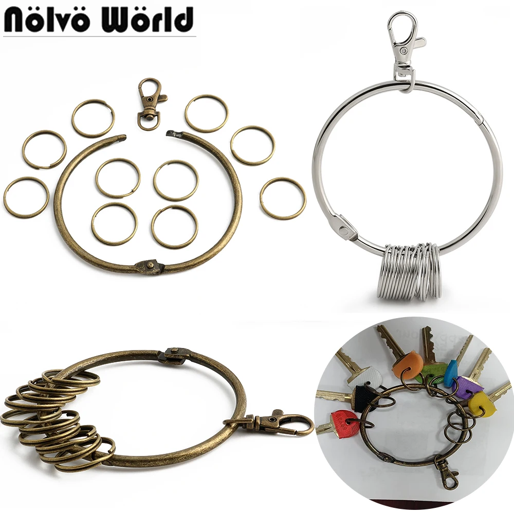 

3/10/25 шт. винтажный держатель для ключей, большой круглый брелок-органайзер с карабинами для нескольких ключей и аксессуаров