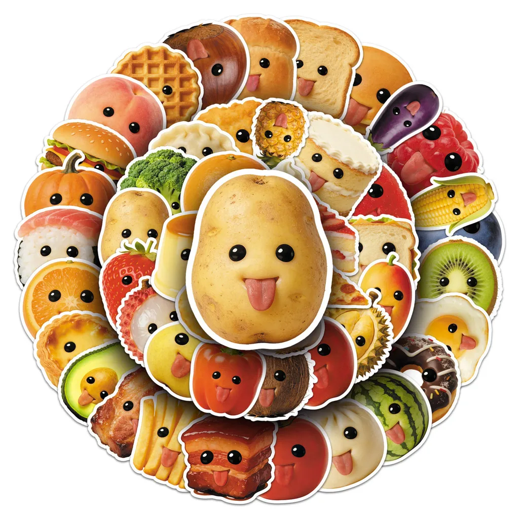 60Pcs Abstract Food Stickers Funny Fruits Vegetables Graffiti Decals for Laptop Milk Tea Cup Journal Anime Worlds Store
