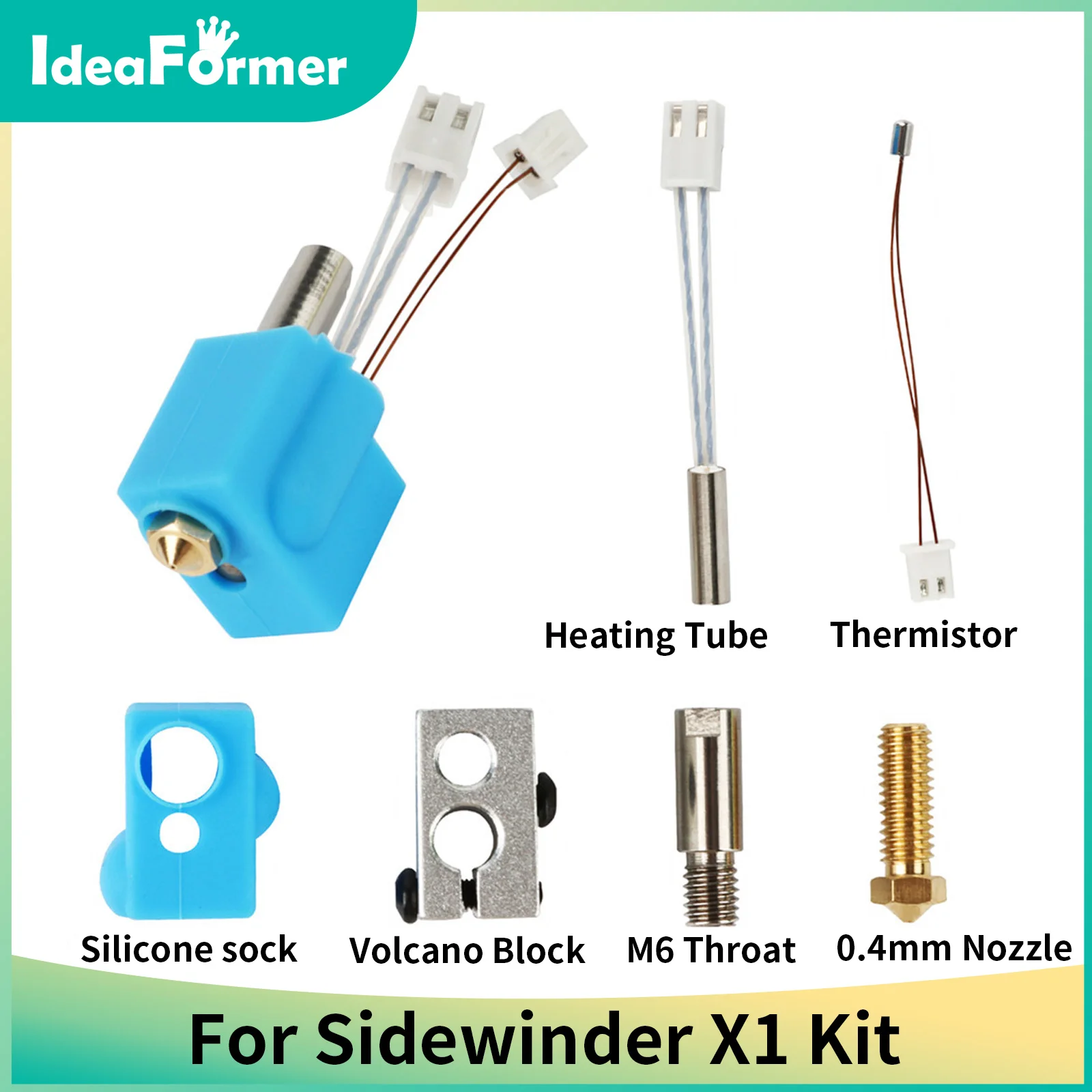 

For Artillery 3D Printer Accessories Sidewinder X1 Genius Kit Throat E3D Volcano Nozzle 0.4mm NTC100K Thermistor Heated Block