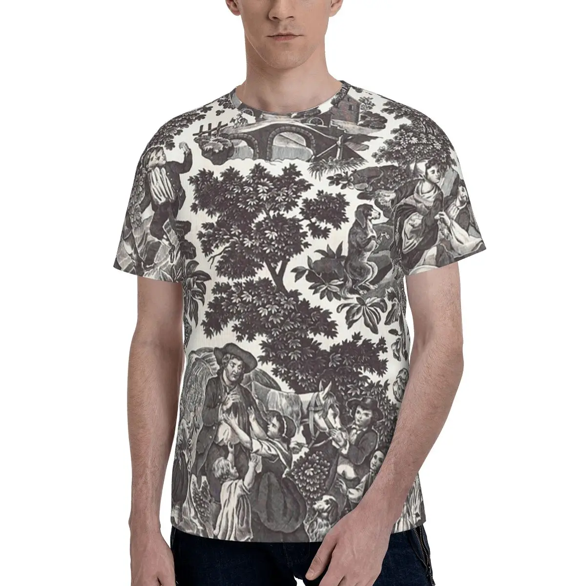 Toile De Jouy Family History T-Shirt for Men Cotton T Shirts Men's Tees Short Round Neck Summer Clothes Tops