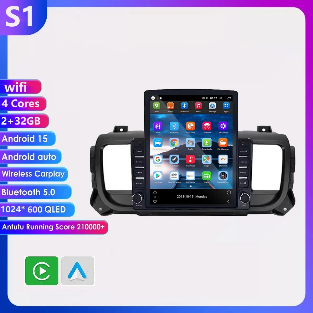 9.7 inch Android 16 Carplay voor Citroen Jumpy 3 SpaceTourer, Peugeot Expert 3 en Toyota Proace 2016-2021 multimediaspeler voor auto's