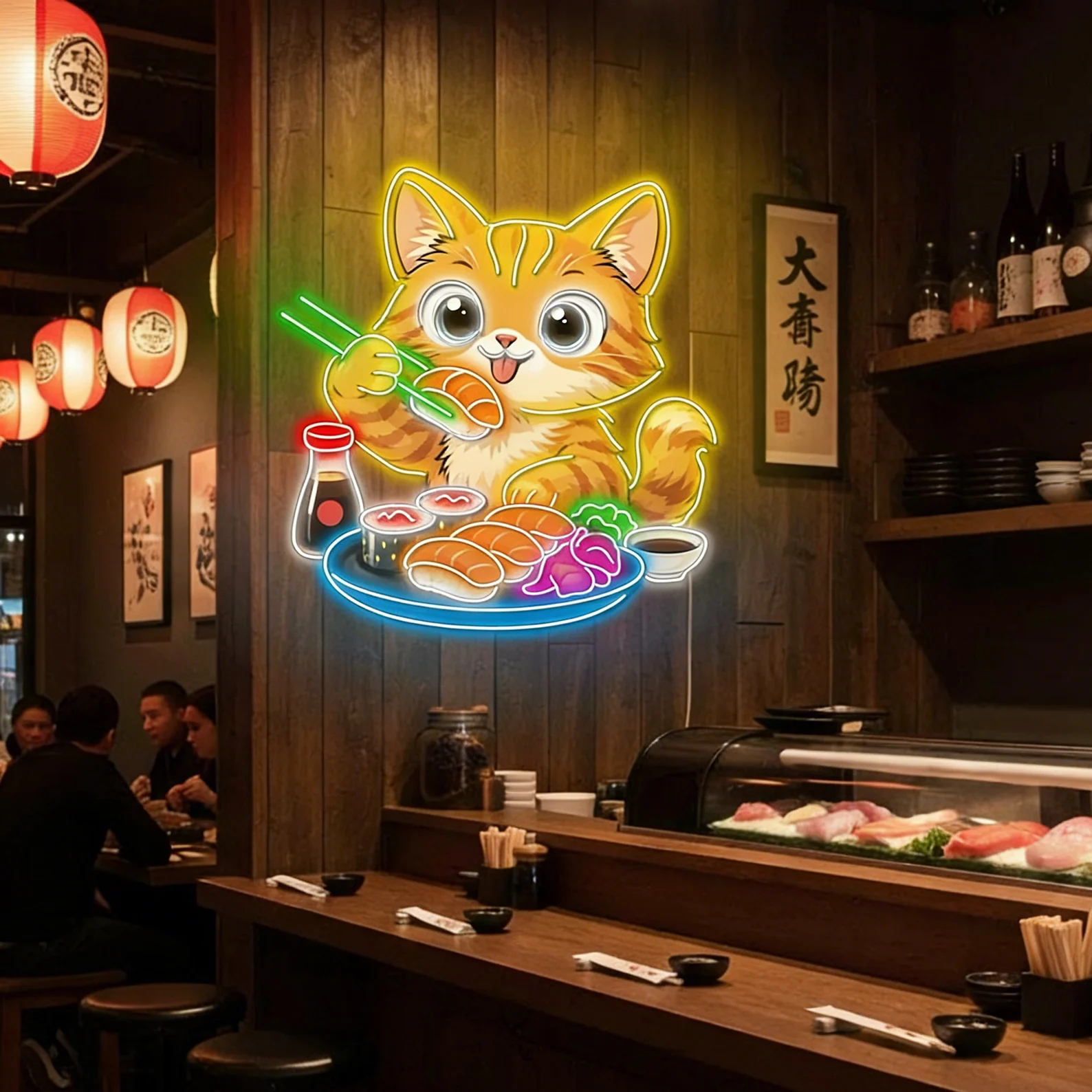

Big Sushi Cat Neon Sign,Japanese Restaurant or Sushi Bar Decor,Business Owner Gifts,Sushi Wall Art,Gifts For Chefs/Food Lover