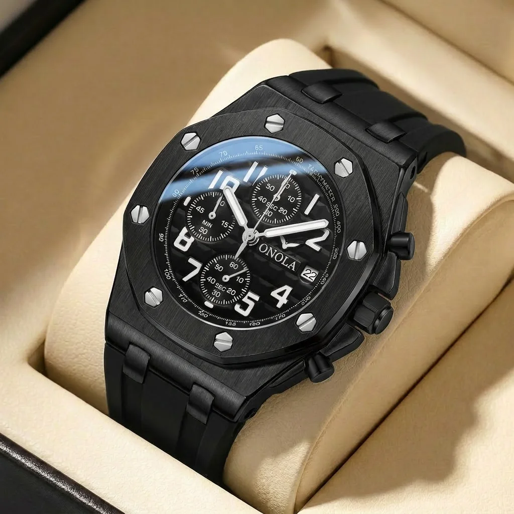 

1pcs Men's black dial silicone strap vintage fashion tonneau skeleton sporty details Quartz Watch for business party holiday