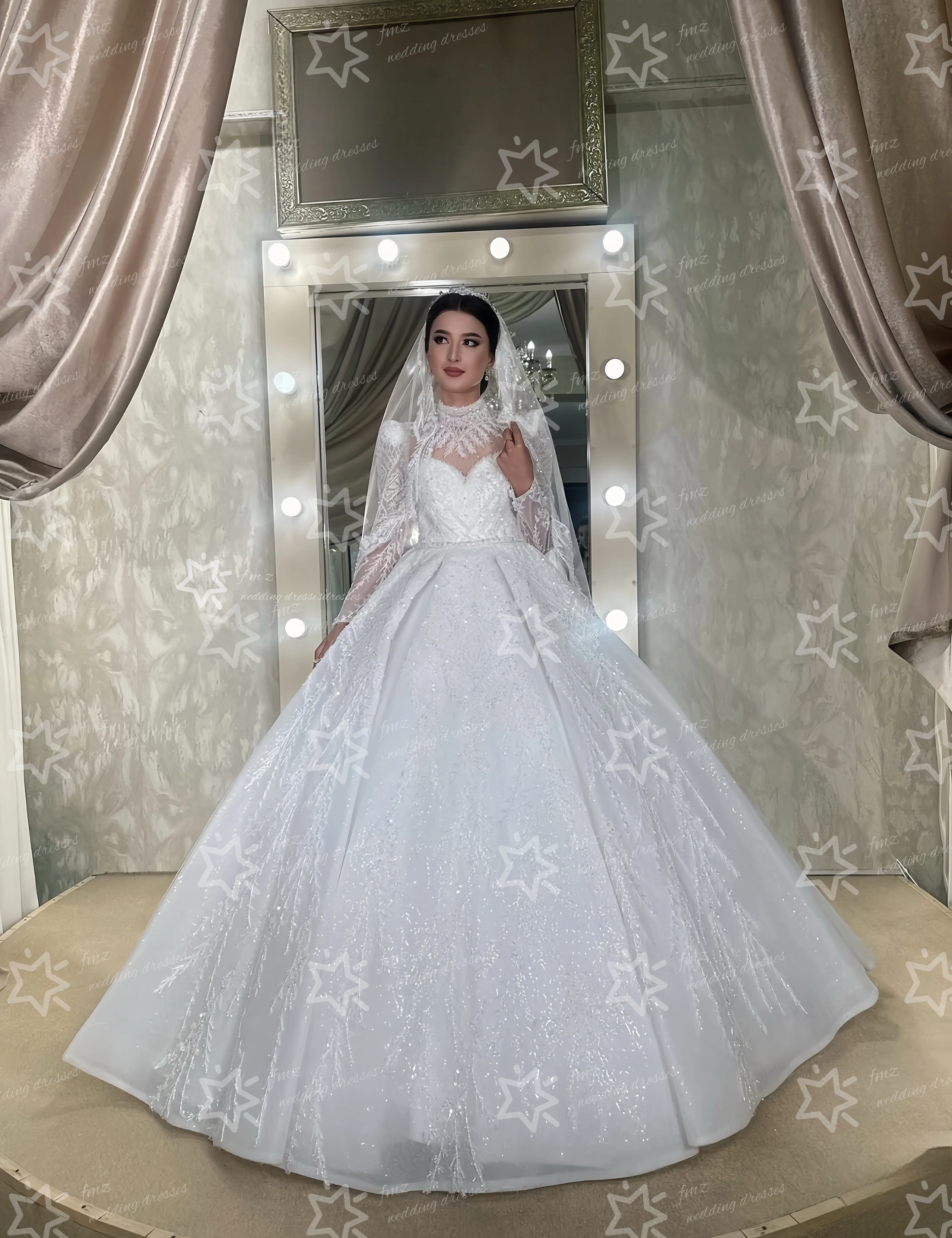 Свадебное платье с высоким воротником и длинными рукавами, расшитое бисером, на заказ, официальное платье amanda novias amanda novias