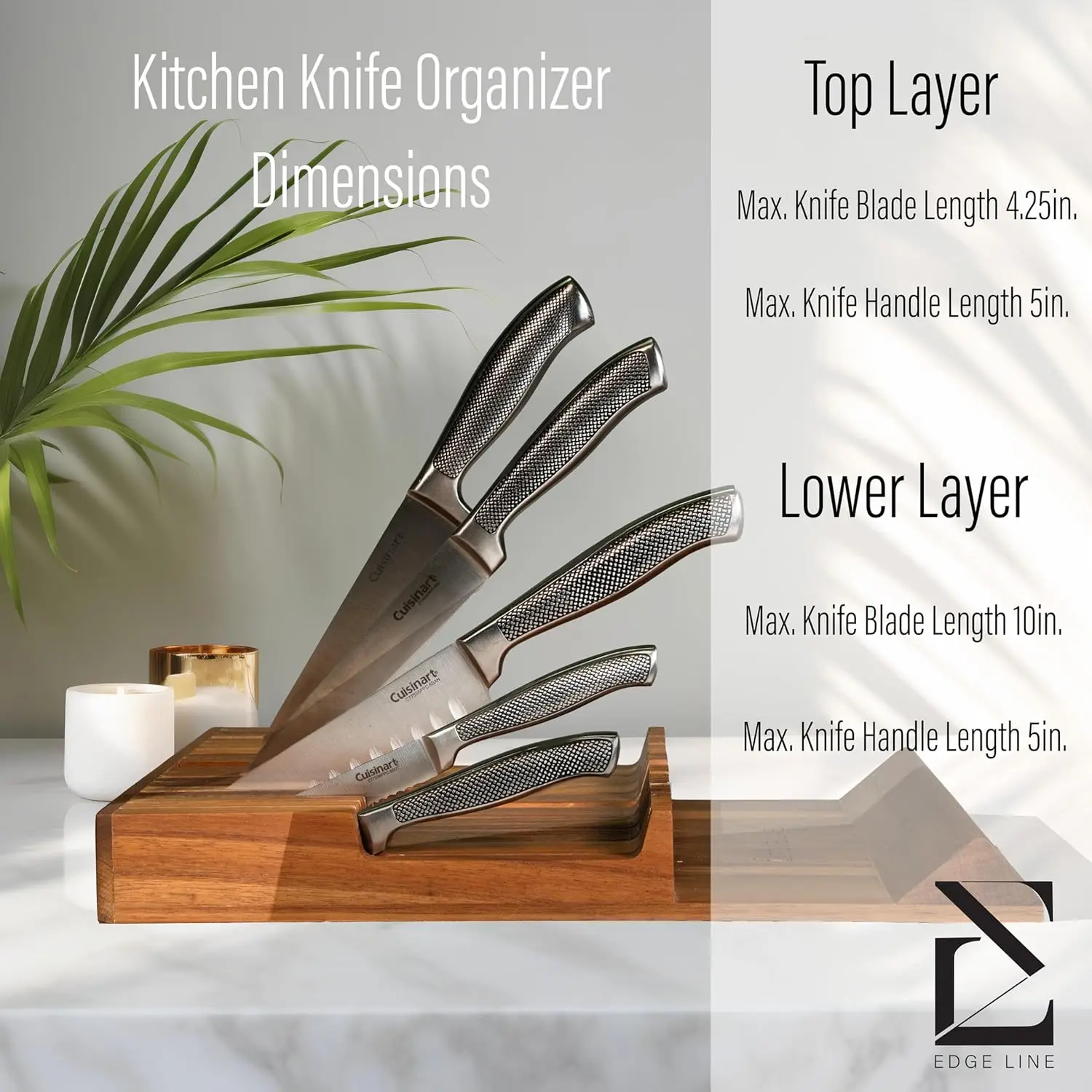 

In-Drawer Knife Block Acacia Wood Kitchen Knife Drawer Organizer, Large Steak Knife Holder Without Knifes, Fit For 16 Knifes