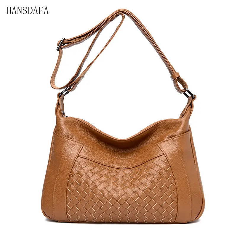 

Vintage Weave Solid Color Genuine Leather Women Shoulder Crossbody Bags Large capacity Cow Leather Ladies Handbags Messenger Sac