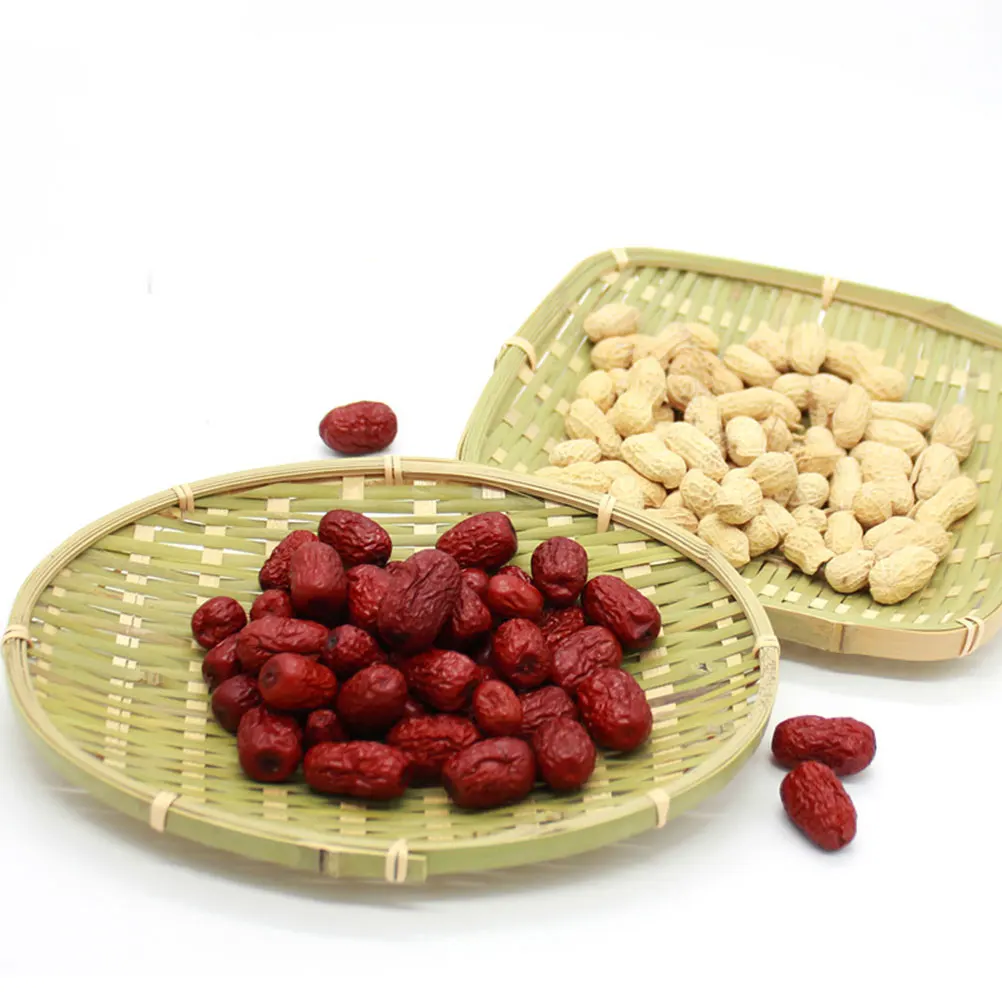

2Pcs Bamboo Dustpan Sieve Wicker Baskets Hard Sturdy Kitchen Decorative Fruit Organizer Basket Fruit Bread Holder Storage