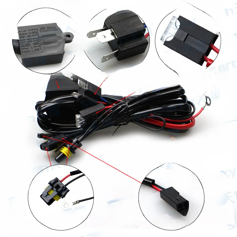 H4 Waterproof One Drag Two Wire Group HID Xenon Lamp 12V Lens Accessories Strengthen Far and near Variable Light Harness