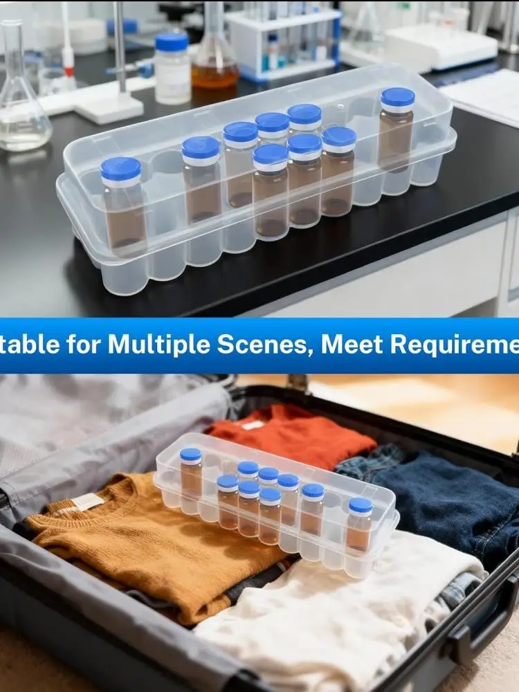 Boîte de rangement pour flacons de 3/5/7/10 ml, 2/10/24 emplacements, en plastique empilable, boîte de rangement pour microtubes, boîte de rangement pour tubes de congélation transparente, fournitures