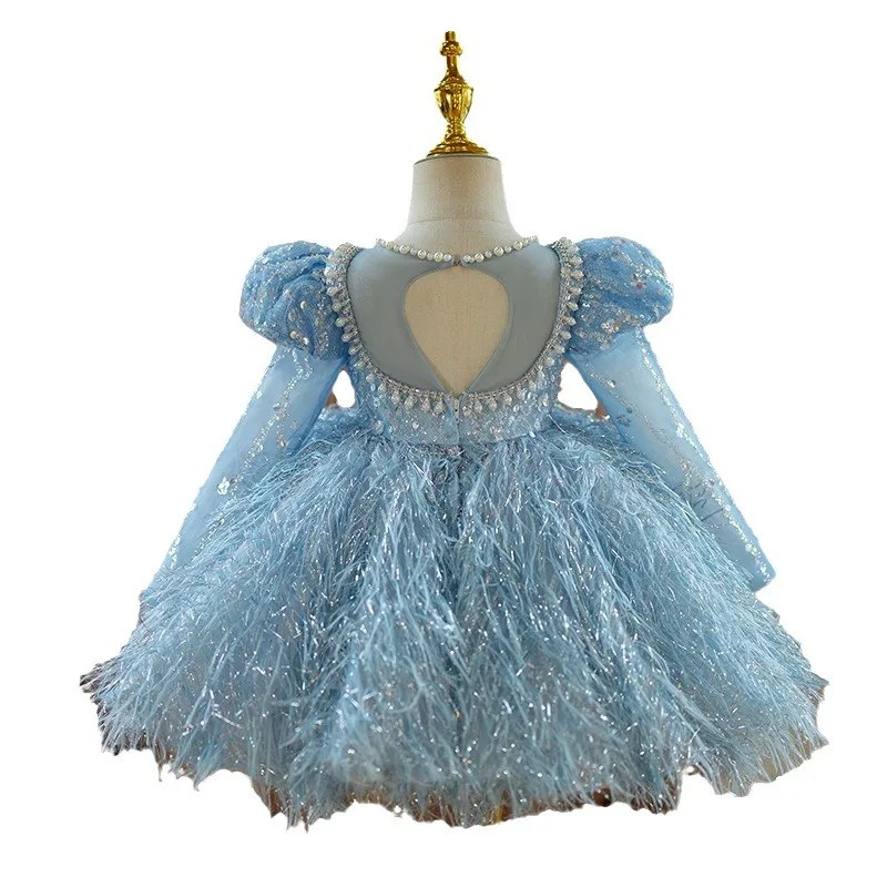 Ragazze principessa luxury Pearl bambini pearl Bow tutu abito da sposa a maniche lunghe abiti per bambini baby infant Birthday Party Dress