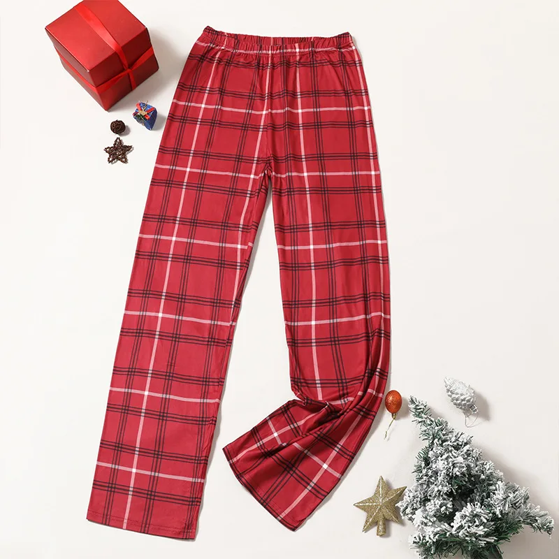 Christmas Red Green Plaid Homewear Spring Autumn Sleep Bottoms Nightwear Trousers Casual Pajama Pants for Adult