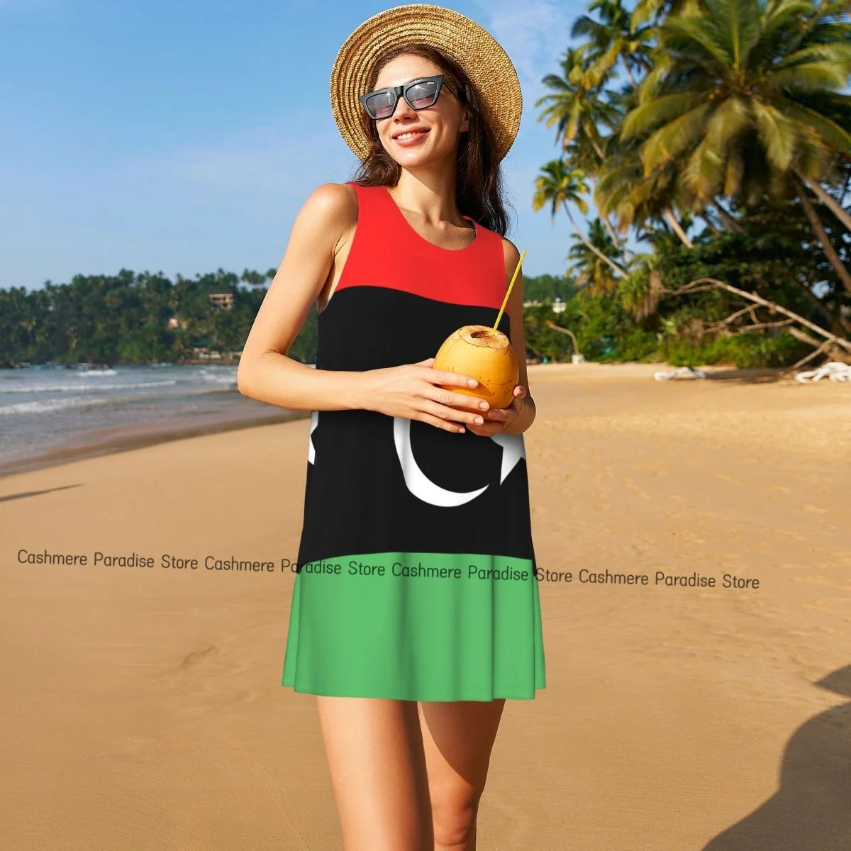 Dameskleding Jurken Libya Vlag Ronde Hals Mouwloze Lengte Jurk