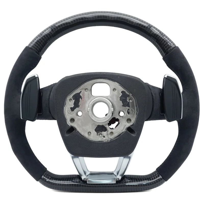 For Audi Steering Wheel Horn Cover Q5L S Mark Carbon Fiber Half Suede Black Line With Button Paddles Heated Horn Shell