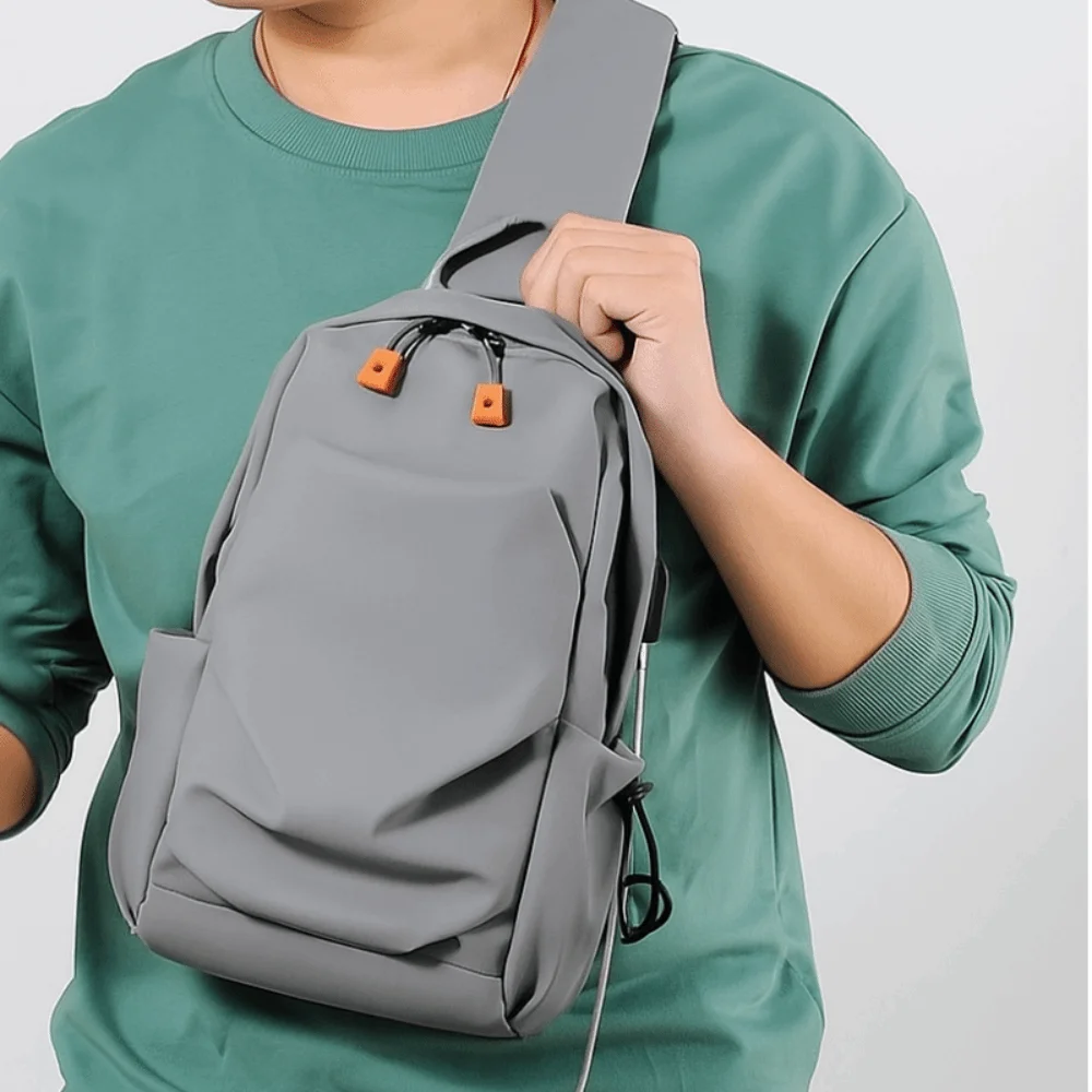 

Breathable Men's Chest Bag Usb Charged Adjustable Strap Outdoor Shoulder Bag Multi Functional Large Capacity Sports Sling Bag