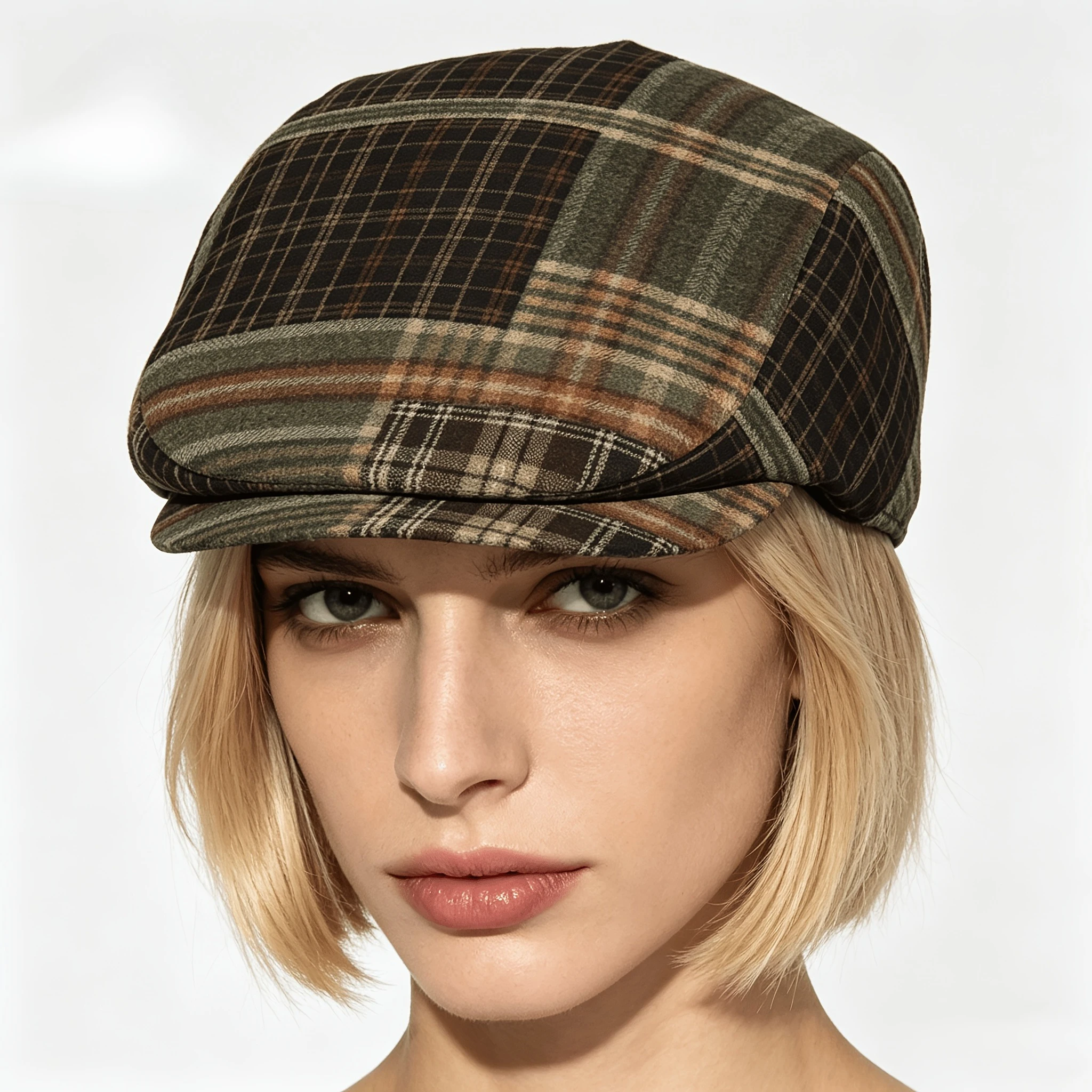 1pc of Retro Plaid Patchwork Flat-Top Hats Suitable for Both Men And Women, Including Newsboy Caps, Berets, Irish Hats, Driver C