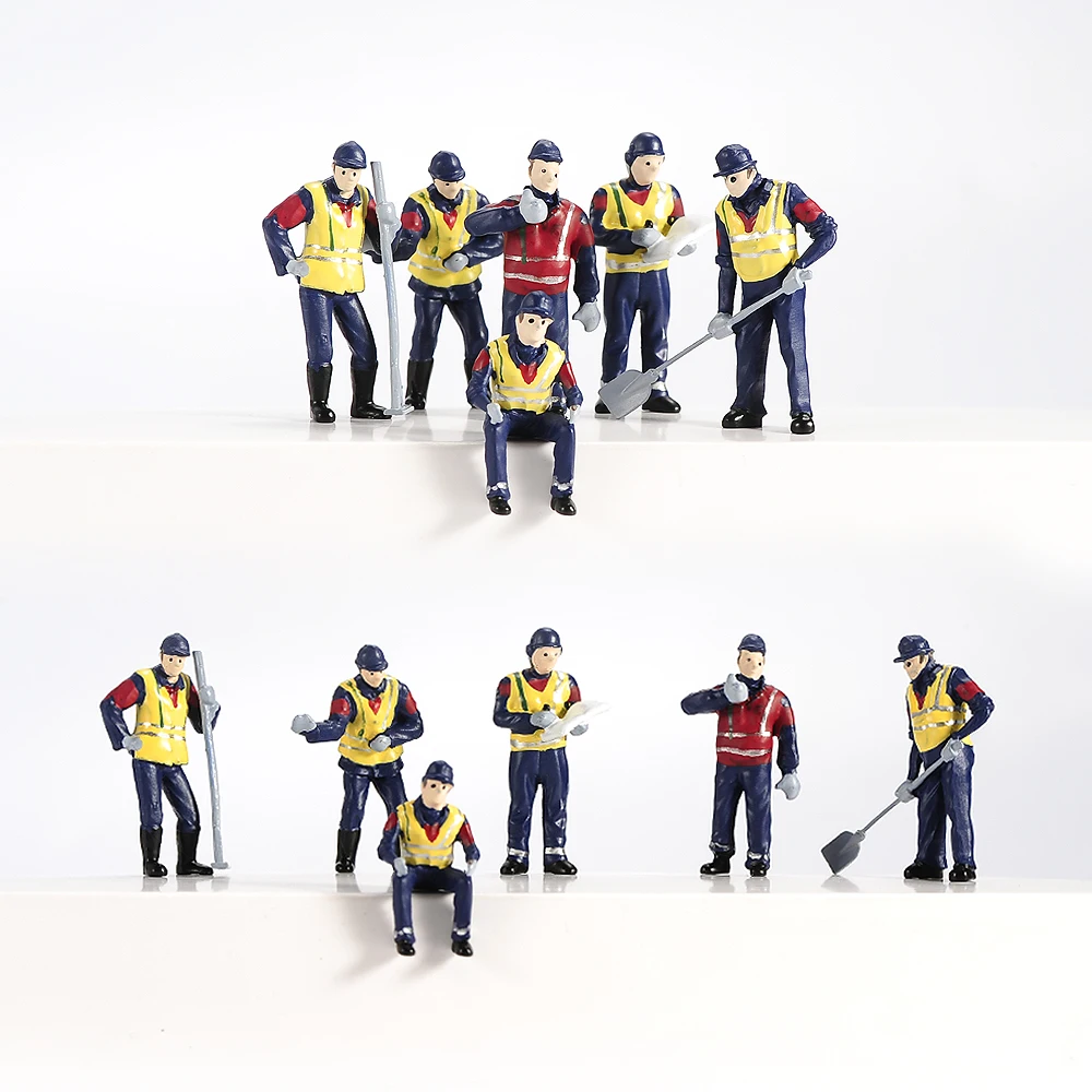 1/50 Scale Site Scene accessories 6pcs Grey workers Fit Construction Vehicles Doll Mini Model Children Toy Brinquedos