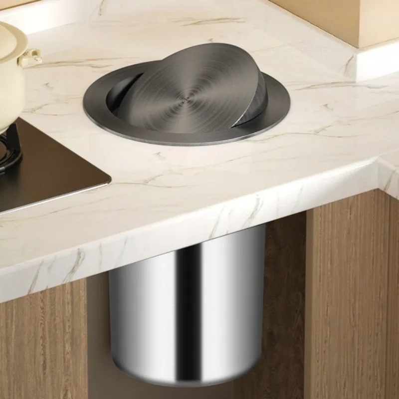 Trash Can Kitchen Morden Round Garbage Cube Metal Large Capacity Food Waste Disposal Stainless Steel Wastebin