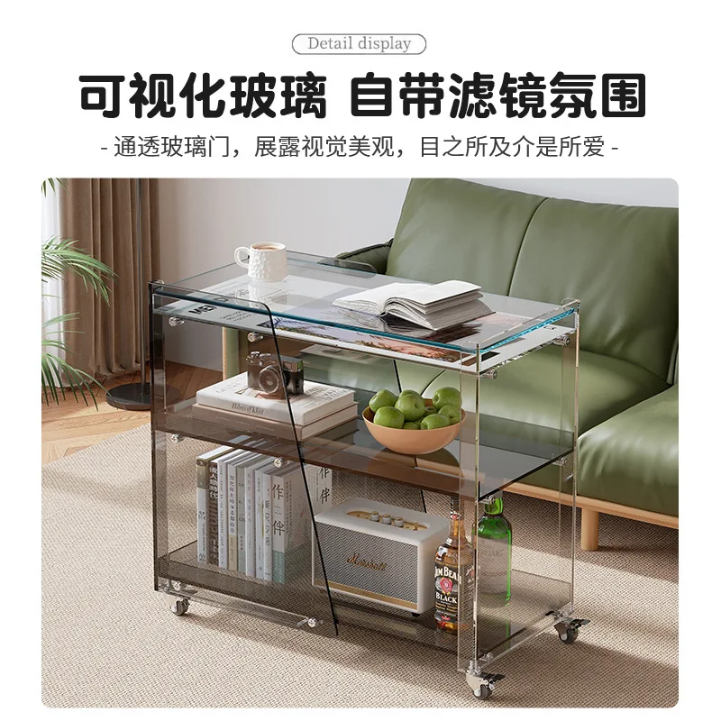 Acrylic transparent small coffee table bedside table bedroom removable shelf storage home