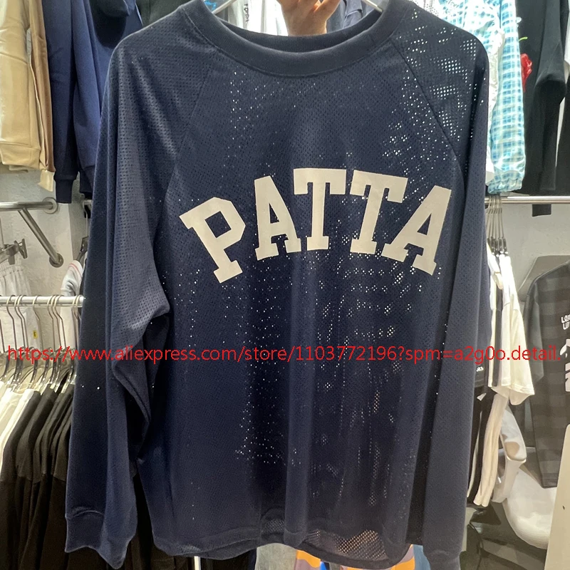 Patta T-shirt High Street Fashion Mesh Sports Breathable Tops Men Women PATTA Long Sleeved TShirts