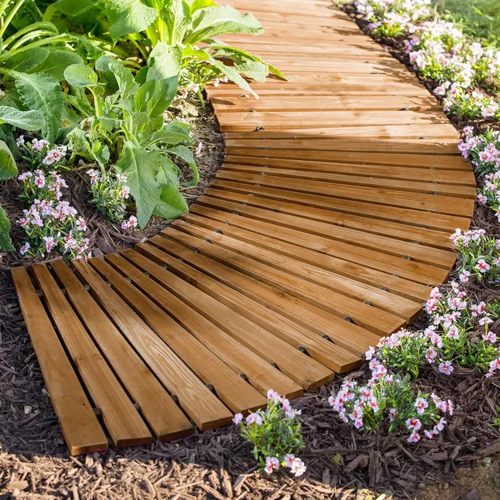 

Plow & Hearth 4' Curved Outdoor Wooden Pathway | 18 Wide Rollout Outdoor Garden Walkway | Weather-Resistant Hardwood Cedar Board