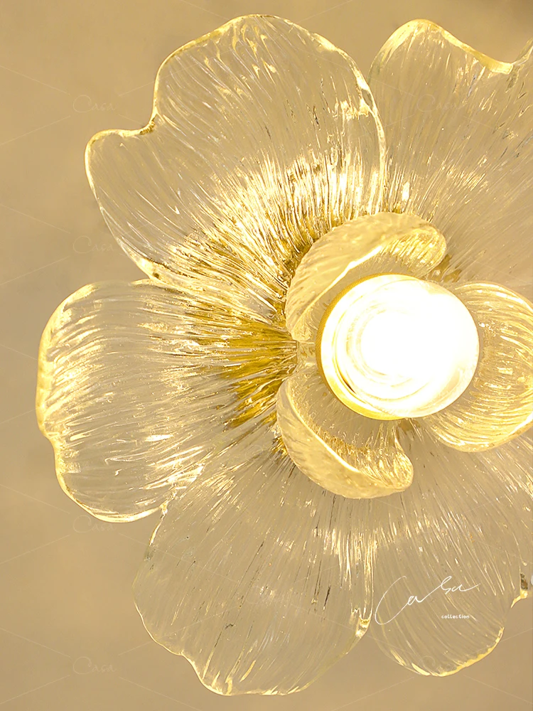 

Vintage Romantic Transparent Petal Led Ceiling Lamp Three Color Dimming with Light Bulb Indoor Decorative Lights Room Decoration