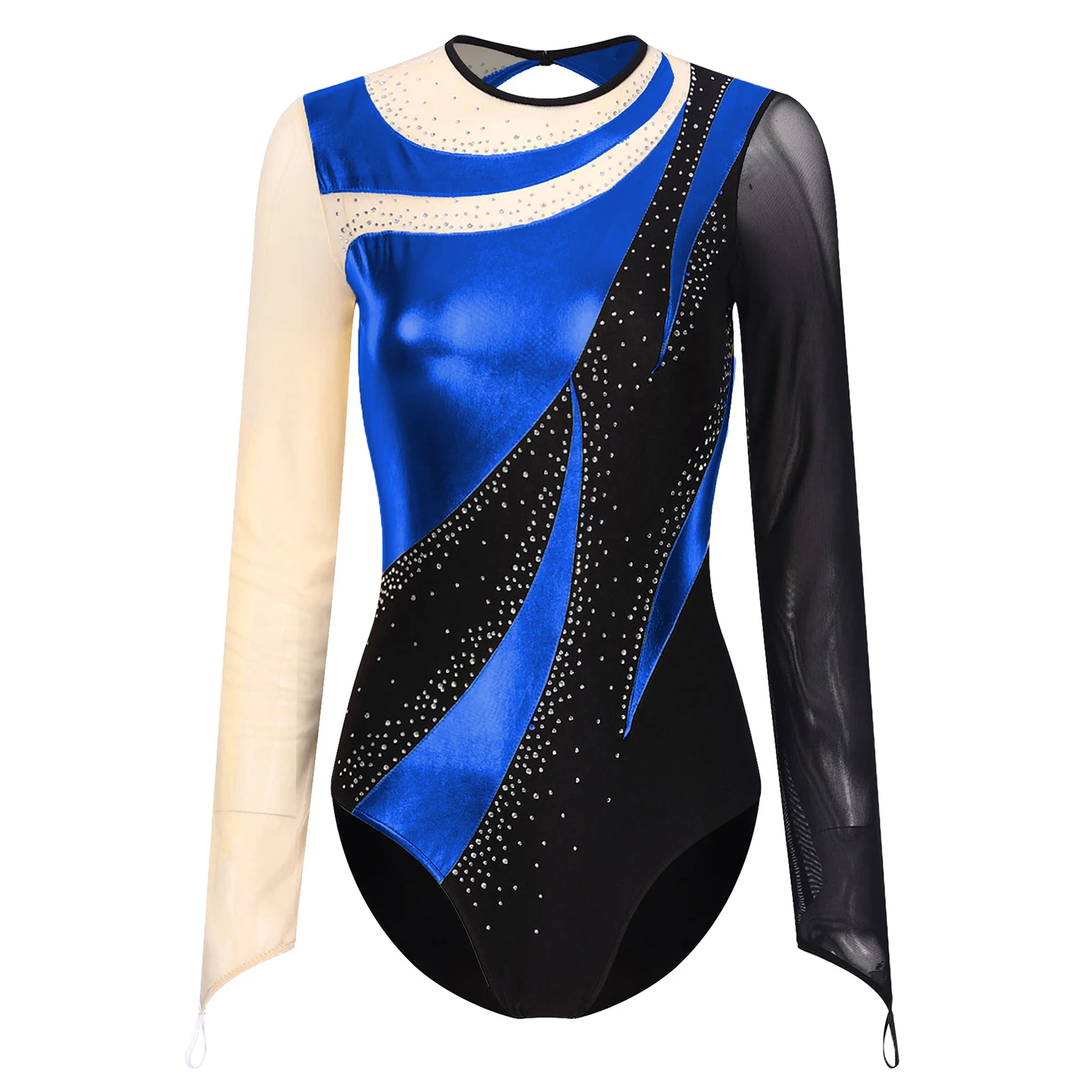 Women Ballet Dance Leotard Rhythmic Gymnasytics Figure Skating Yoga Bodysuit Long Sleeve Metallic Contrast Color Dancewear