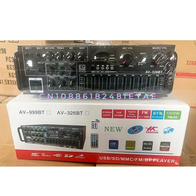 High Power Home Amplifier 12V/220V Bluetooth EQ Equalizer Car Outdoor Karaoke Dual-purpose Amplifier