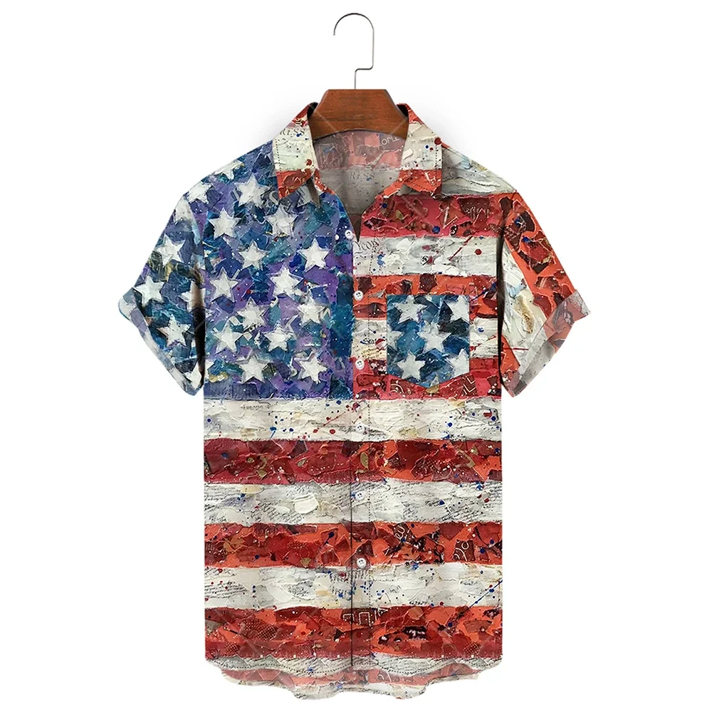 

Summer Vintage Shirts 3D Printed American Flag Short Sleeve Clothing Men Women Lapel Single Breasted Oversized Shirt Sport Shirt