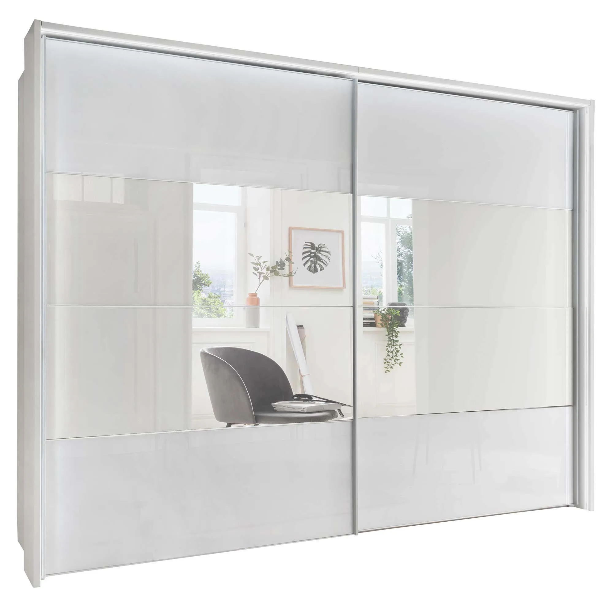 2021 Custom Modern White Glossy Wooden Bedroom Mirror Wardrobe Closet Organizer