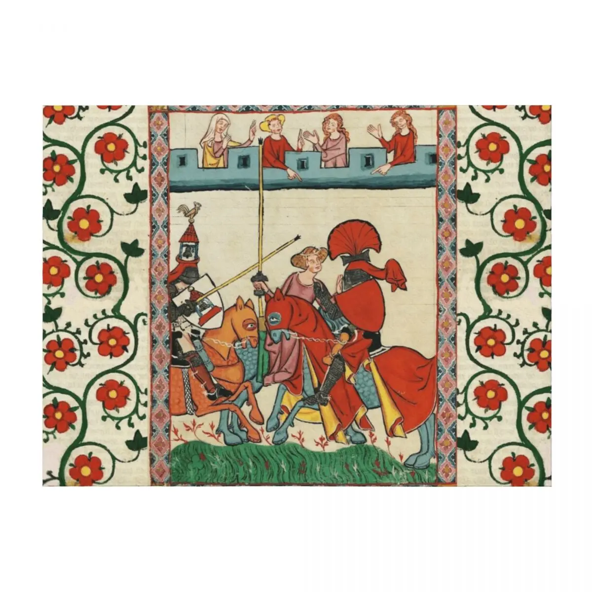 

MEDIEVAL TOURNAMENT, FIGHTING KNIGHTS ,DAMSELS AND RED WILD ROSES Throw Blanket Thermal wednesday Decorative Sofas Thin Blankets