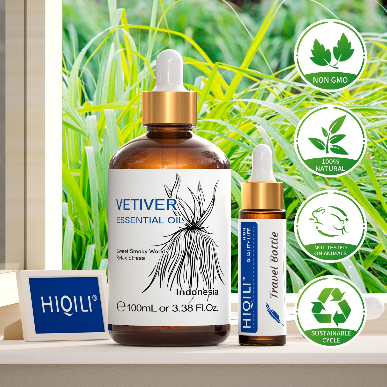 HIQILI Vetiver زيت طبيعي 100 مللي زيت عطري نقي لتدليك الناشر العناية بالبشرة الاسترخاء جوزة الطيب شجرة الشاي اللفان #2