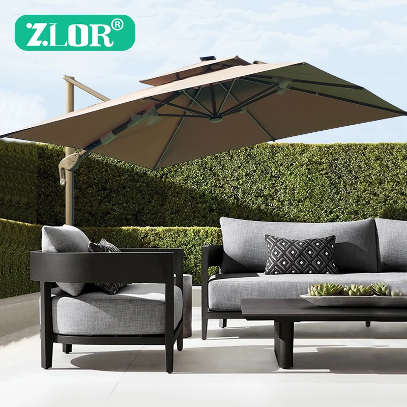 

Large Size Sun Umbrella New Design Waterproof Solar LED Light Aluminum Frame Patio Parasol for Garden Outdoor Furniture Base