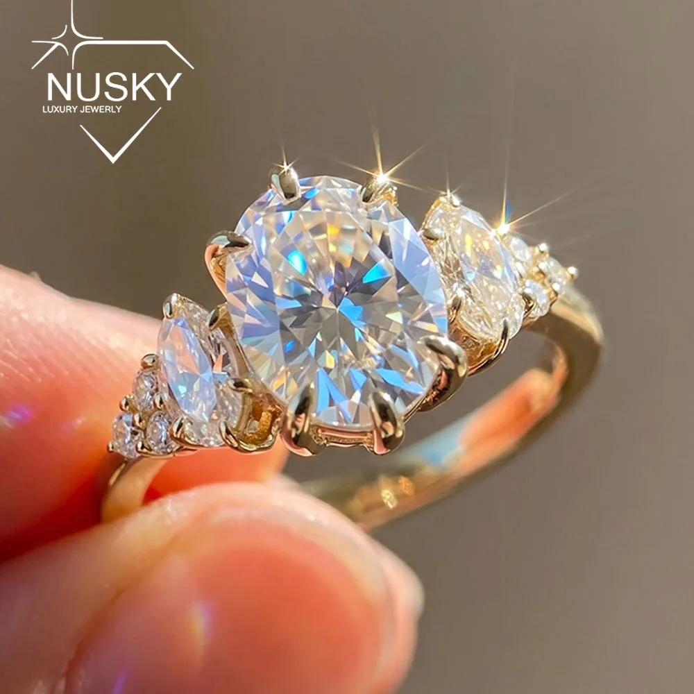 Full Moissanite Engagement Ring for Women Oval/Round Cut D Color VVS Lab Diamond 925 Sterling Silver Wedding Band Jewelry Gifts