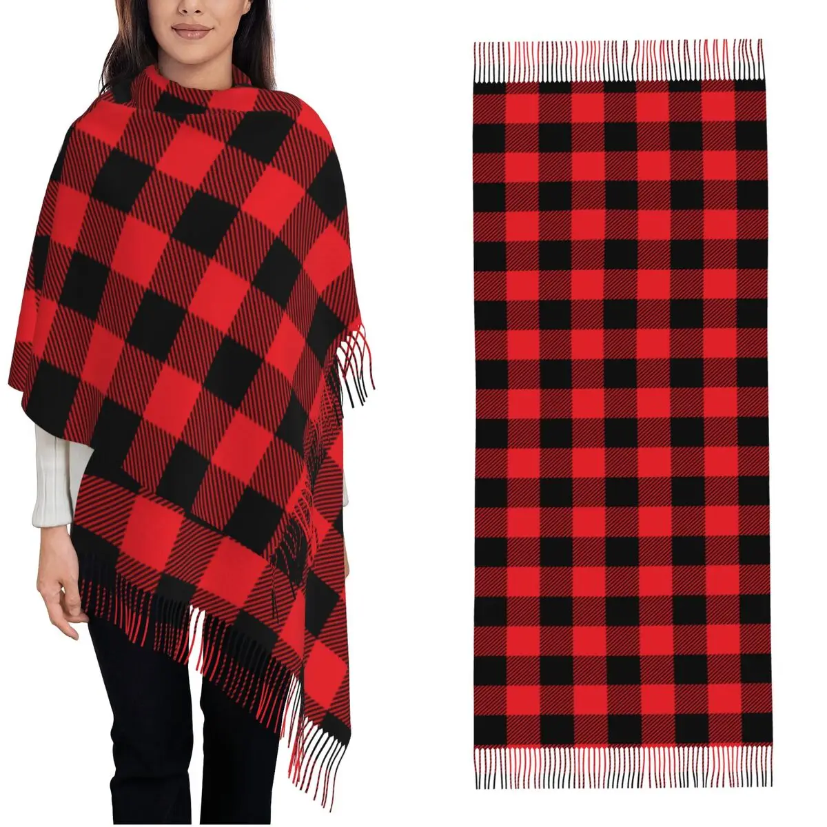 Christmas Buffalo Gift Shawls Wraps for Ladies Winter Long Soft Scarf Gingham Check Lumberjack Pashmina Tassel Scarves