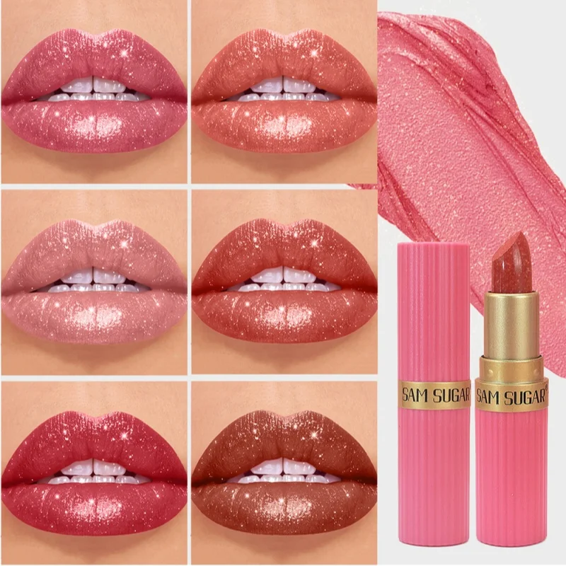 Diamond Glitter Lip Stick Waterproof Lasting Parelmoer Metallic Lippenbalsem Bruine Lipgloss Parel Verheldert Lip Color Balm