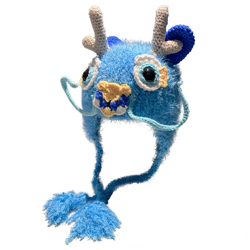 Chinese Zodiac Dragon Cute Woolen Hat Winter Ear Protection Cartoon New Year Dragon Head Knitted Hat